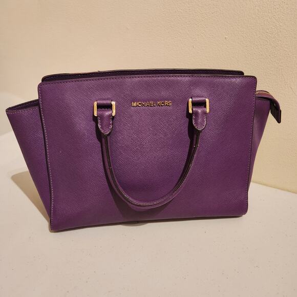 Stunning Michael Kors Selma Purple Large Handbag Satchel Tote Purse - Picture 12 of 12